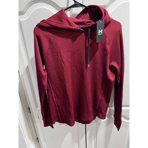 Under Armour Tops - Under Armour Women’s Waffle Hoodie Loose Fit Long Sleeve Small Red NWT $50